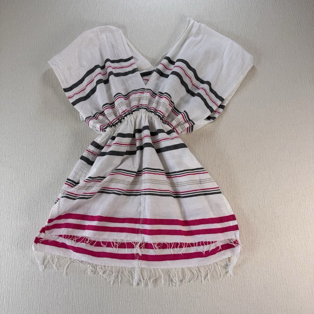 Lemlem Leila Plunge Dress Small Colorful V Neck Stripe Boho Beach Cover Up Mini